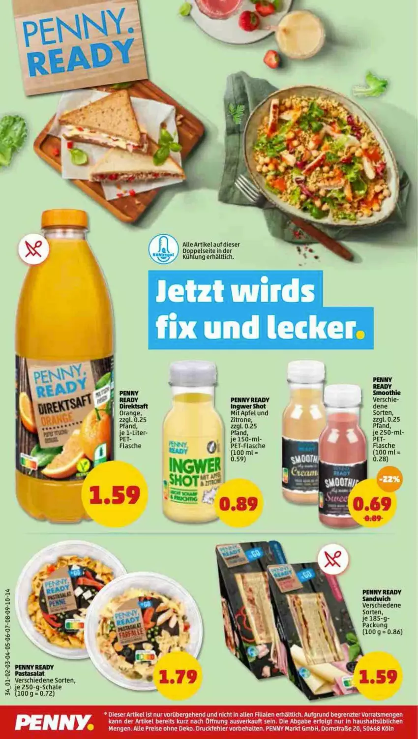 Aktueller Prospekt Penny - Prospekte - von 14.03 bis 19.03.2022 - strona 34 - produkty: apfel, direktsaft, eis, flasche, ingwer, orange, pet-flasche, reis, saft, sandwich, Schal, Schale, smoothie, Ti, zitrone, ZTE