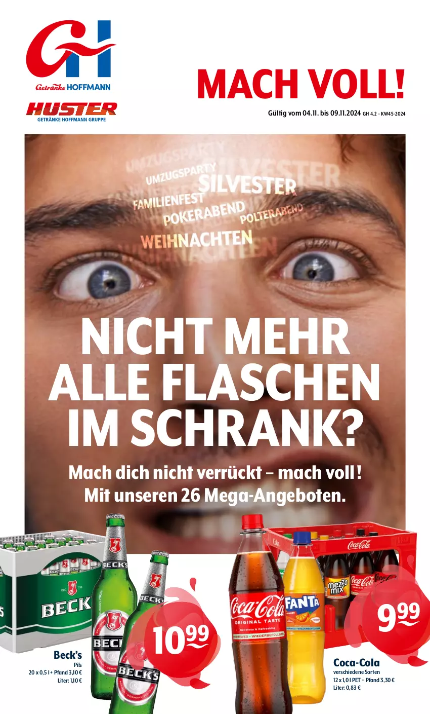 Aktueller Prospekt Getraenke Hoffmann - Prospekte - von 04.11 bis 09.11.2024 - strona 1 - produkty: angebot, angebote, coca-cola, cola, flasche, mac, pils, Schrank, Ti