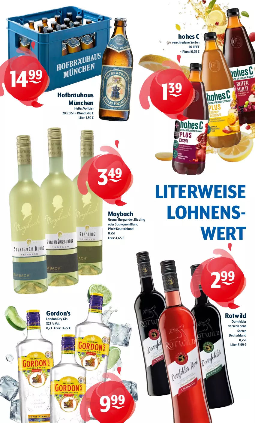 Aktueller Prospekt Getraenke Hoffmann - Prospekte - von 04.11 bis 09.11.2024 - strona 4 - produkty: auer, bier, burgunder, dornfelder, dry gin, eis, elle, gin, gordon, Gordon’s, grauer burgunder, Hohes C, london dry, london dry gin, maybach, riesling, rwe, sauvignon, sauvignon blanc, Wild