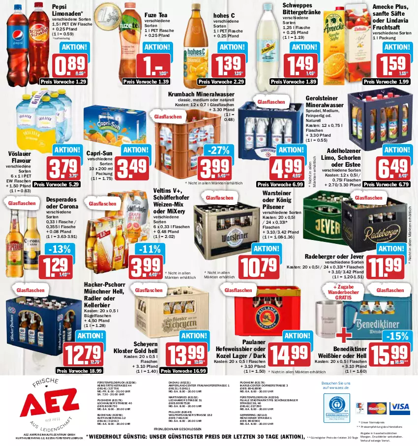 Aktueller Prospekt Aez - Prospekte - von 05.06 bis 10.06.2023 - strona 16 - produkty: adelholzener, AEZ, Alwa, amecke, auer, Becher, Benediktiner, Berger, bier, buch, bügel, bügelflasche, Cap, capri-sun, corona, desperados, drucker, eis, eistee, elle, Engel, ente, fisch, flasche, frucht, fruchtsaft, fuze tea, Germ, gerolsteine, gerolsteiner, getränk, getränke, glasflasche, Hefe, Hohes C, Holz, jever, kellerbier, kerze, könig pilsener, Kozel, krumbach, limo, limonade, limonaden, mineralwasser, Mixer, mixery, natur, Paula, paulaner, pepsi, perla, pils, pilsener, radeberger, radler, reis, rel, ring, rum, saft, säfte, schöfferhofer, schorle, schweppes, Sprudel, steiner, tee, teller, Ti, uhr, veltins, vöslauer, warsteiner, wasser, weissbier, ZTE