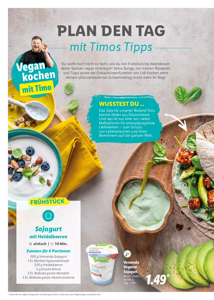 Aktueller Prospekt Lidl - Vegan Magazin - von 02.01 bis 05.02.2023 - strona 14 - produkty: agaven, angebot, beere, beeren, bio, bioland, dicksaft, eis, haselnuss, heidelbeere, heidelbeeren, Kette, mandel, mandeln, minze, nuss, pflanze, pflanzen, rezept, rezepte, saft, soja, Ti, Tofu, ZTE