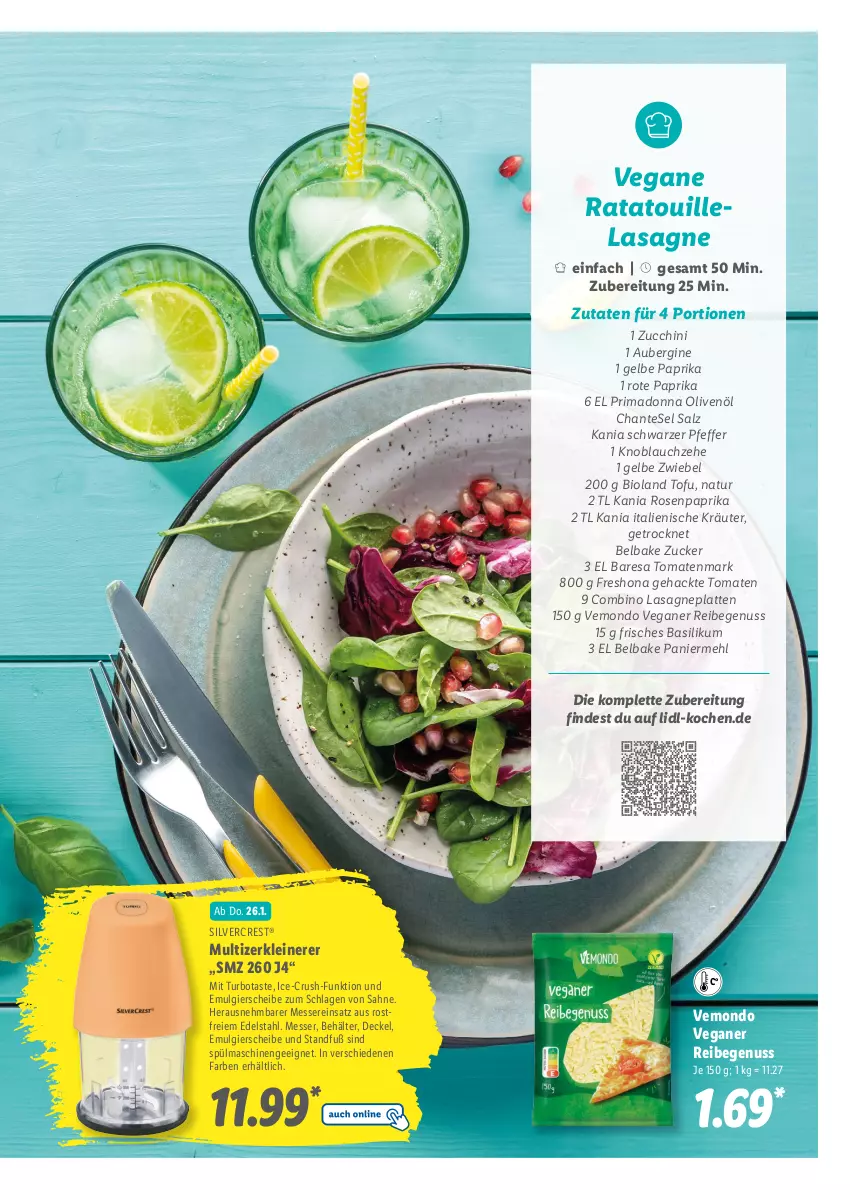 Aktueller Prospekt Lidl - Vegan Magazin - von 02.01 bis 05.02.2023 - strona 19 - produkty: aubergine, basilikum, Behälter, bio, bioland, decke, Deckel, edelstahl, gin, knoblauch, kräuter, lasagne, latte, leine, LG, mehl, messer, natur, nuss, olive, oliven, olivenöl, Paniermehl, paprika, pfeffer, resa, rosen, sahne, salz, silvercrest, spülmaschinen, Ti, Tofu, tomate, tomaten, tomatenmark, Zerkleinerer, zucchini, zucker, zwiebel