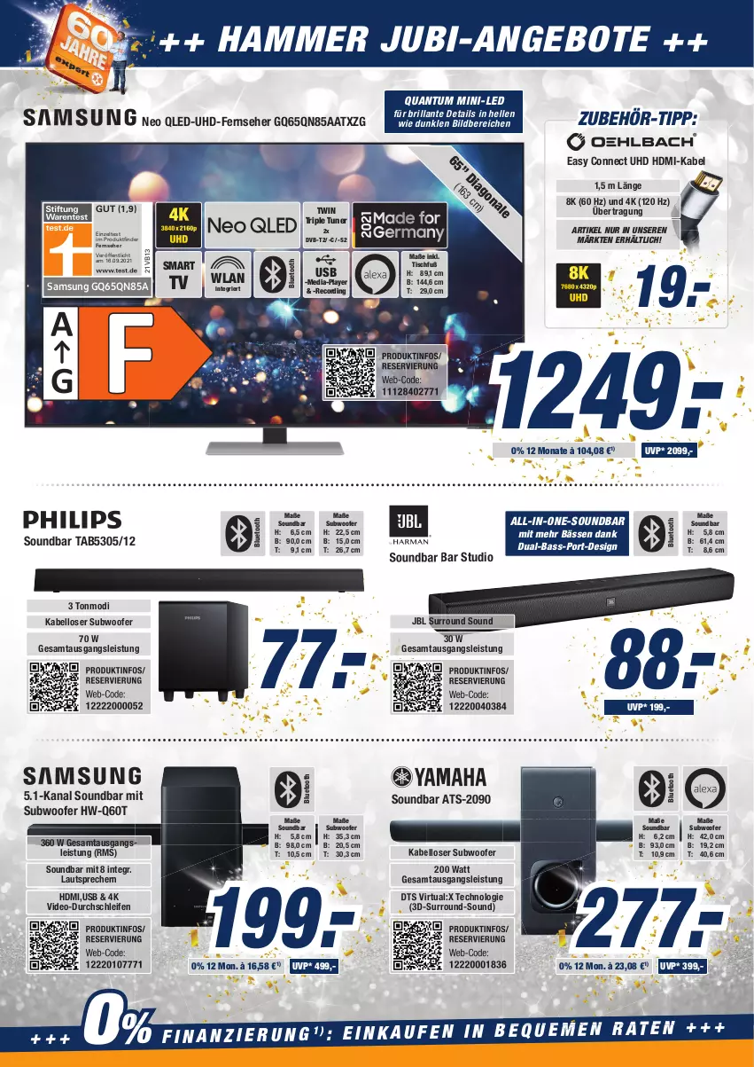 Aktueller Prospekt Expert Aurich - Prospekte - von 01.01 bis 07.01.2022 - strona 10 - produkty: angebot, angebote, deo, dvb, DVB-T, eis, elle, fernseher, HDMI, jbl, lautsprecher, qled, Samsung, smart tv, soundbar, Subwoofer, Ti, tisch, tuner, uhd, usb, Zelt