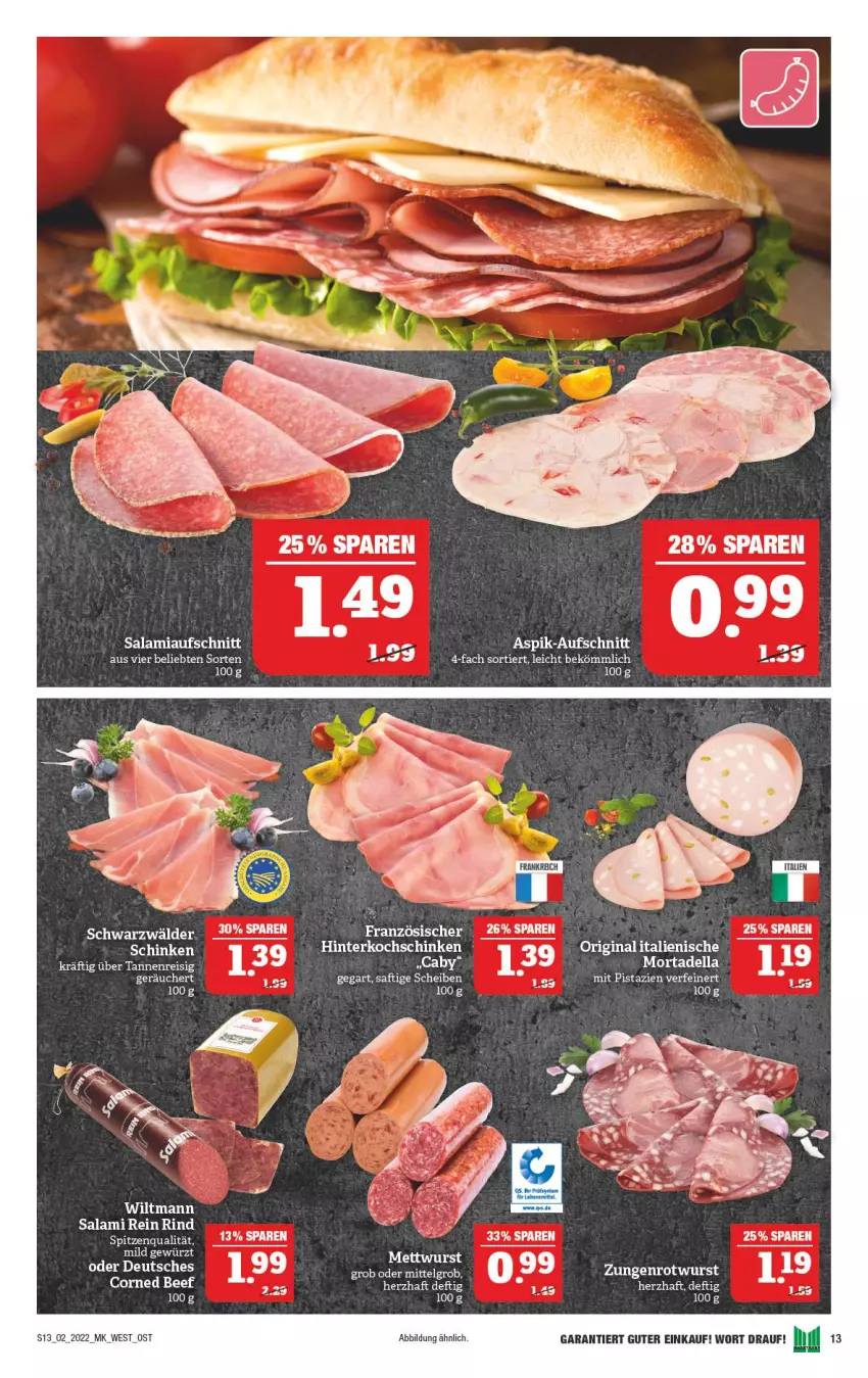 Aktueller Prospekt Marktkauf - Prospekt - von 09.01 bis 15.01.2022 - strona 17 - produkty: aufschnitt, beef, corned beef, dell, gin, hinterkochschinken, kochschinken, LG, Mett, mettwurst, mit pistazien, mortadella, pistazien, rind, Rotwurst, saft, salami, schinken, spitzenqualität, Ti, wiltmann, wurst