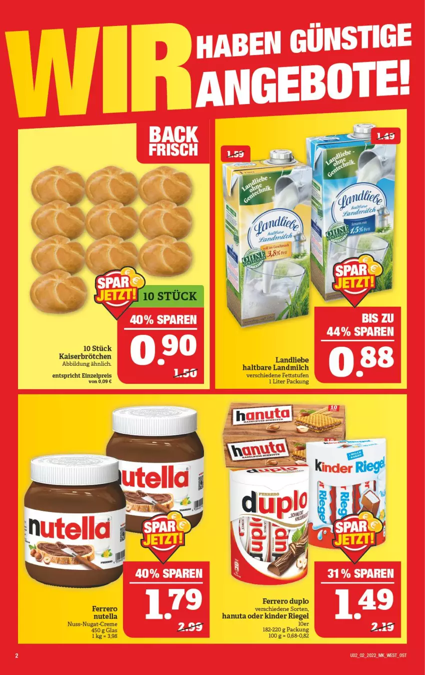 Aktueller Prospekt Marktkauf - Prospekt - von 09.01 bis 15.01.2022 - strona 2 - produkty: brötchen, creme, duplo, eis, ferrero, hanuta, Kaiser, Kinder, kinder riegel, landliebe, landmilch, milch, nuss, nuss-nugat-creme, nutella, reis, riegel