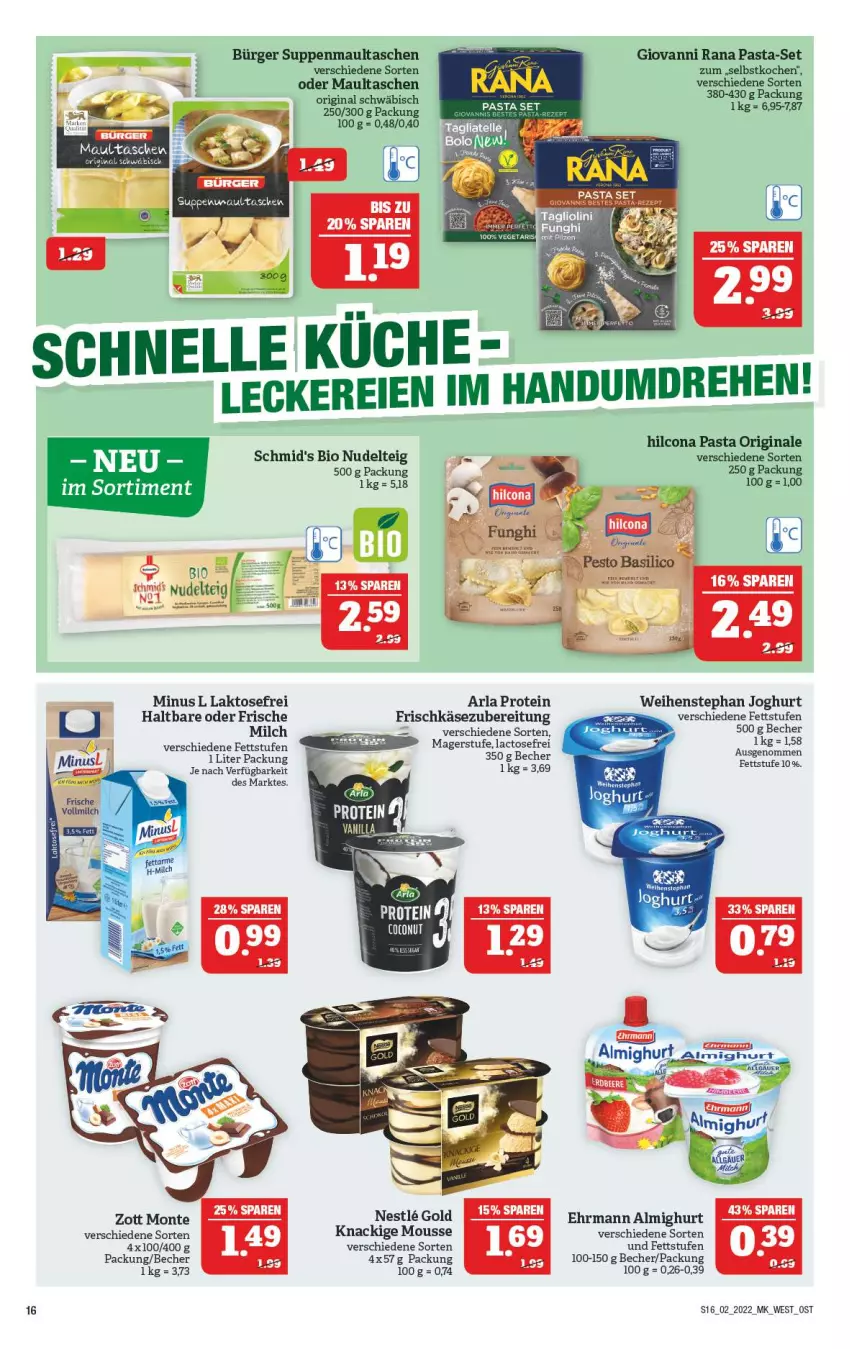 Aktueller Prospekt Marktkauf - Prospekt - von 09.01 bis 15.01.2022 - strona 20 - produkty: almighur, almighurt, arla, Becher, bio, coconut, ehrmann, ehrmann almighurt, elle, frischkäse, frischkäsezubereitung, gin, giovanni rana, joghur, joghurt, Käse, Knackige Mousse, maultaschen, milch, monte, mousse, nudel, pasta, Rana, suppe, suppen, Tasche, taschen, Ti, weihenstephan, zott