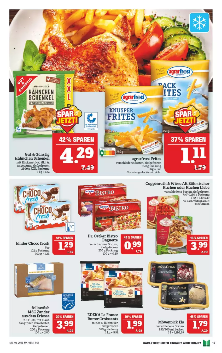 Aktueller Prospekt Marktkauf - Prospekt - von 09.01 bis 15.01.2022 - strona 21 - produkty: baguette, Becher, butter, choco fresh, coppenrath, Croissant, croissants, deka, Dr. Oetker, eis, filet, filets, followfish, gewürz, henkel, Kinder, Kinder Choco fresh, kuchen, mövenpick, mövenpick eis, schenkel, Ti, Zander