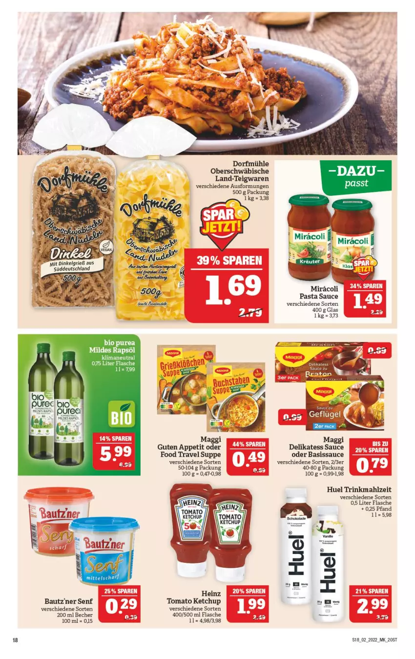 Aktueller Prospekt Marktkauf - Prospekt - von 09.01 bis 15.01.2022 - strona 22 - produkty: Bau, Becher, bio, flasche, heinz, ketchup, LG, maggi, pasta, Pasta Sauce, rapsöl, sauce, schoko, schokolade, senf, suppe, teigwaren, Ti, tomato ketchup