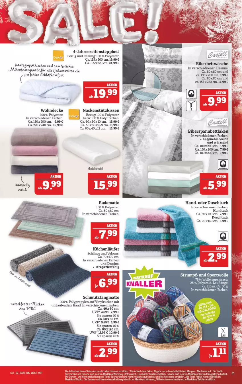 Aktueller Prospekt Marktkauf - Prospekt - von 09.01 bis 15.01.2022 - strona 35 - produkty: Bad, badematte, bett, bettwäsche, decke, dell, duschtuch, eis, handtuch, kissen, küche, Küchen, Laufen, Läufer, mikrofaser, Mode, nackenstützkissen, rum, schmutzfangmatte, spannbettlaken, Sport, steppbett, Ti, tuc, wolle