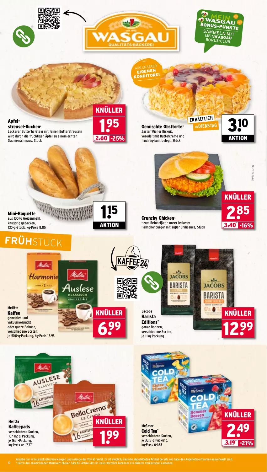 Aktueller Prospekt Wasgau - von 07.07 bis 12.07.2025 - strona 10 - produkty: angebot, apfel, baguette, bohne, bohnen, burger, butter, chili, creme, eis, frucht, geback, Hefe, jacobs, kaffee, kaffeepads, kuchen, Maus, mehl, melitta, Meßmer, obst, reis, rwe, sauce, Ti, torte, weizenmehl, wiener