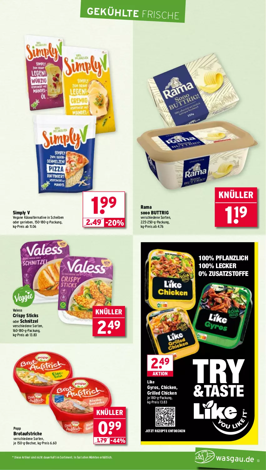 Aktueller Prospekt Wasgau - von 07.07 bis 12.07.2025 - strona 13 - produkty: auer, aufstrich, Becher, brot, brotaufstrich, brotaufstriche, decke, eis, grill, gyros, Käse, Popp, rama, reis, rezept, rezepte, schnitzel, sim, Ti