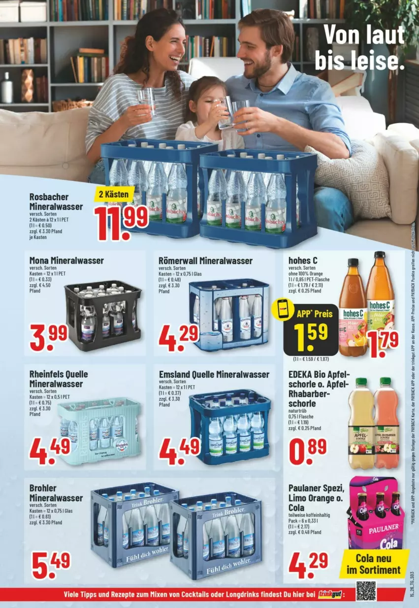 Aktueller Prospekt Trinkgut - Prospekte - von 05.04 bis 11.04.2026 - strona 3 - produkty: Alwa, apfel, bio, cola, deka, edeka bio, eis, elle, flasche, Hohes C, limo, mineralwasser, natur, orange, Paula, paulaner, pet-flasche, rhabarber, rheinfels quelle, schorle, Spezi, Ti, wasser