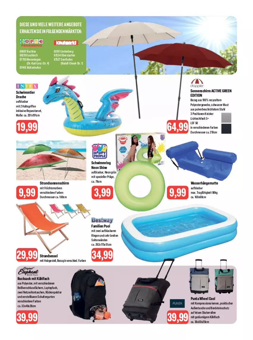 Aktueller Prospekt Feneberg - Prospekte - von 09.06 bis 10.06.2023 - strona 15 - produkty: angebot, angebote, Brei, buch, chloe, Diesel, eis, elle, emmi, früchte, hängematte, Holz, Laptop, LG, messer, Ofen, pool, ring, rucksack, sac, schultergurt, schwimmring, sessel, sonnenschirm, Spezi, Tasche, taschen, Ti, tisch, topf, wasser, Wasserhängematte