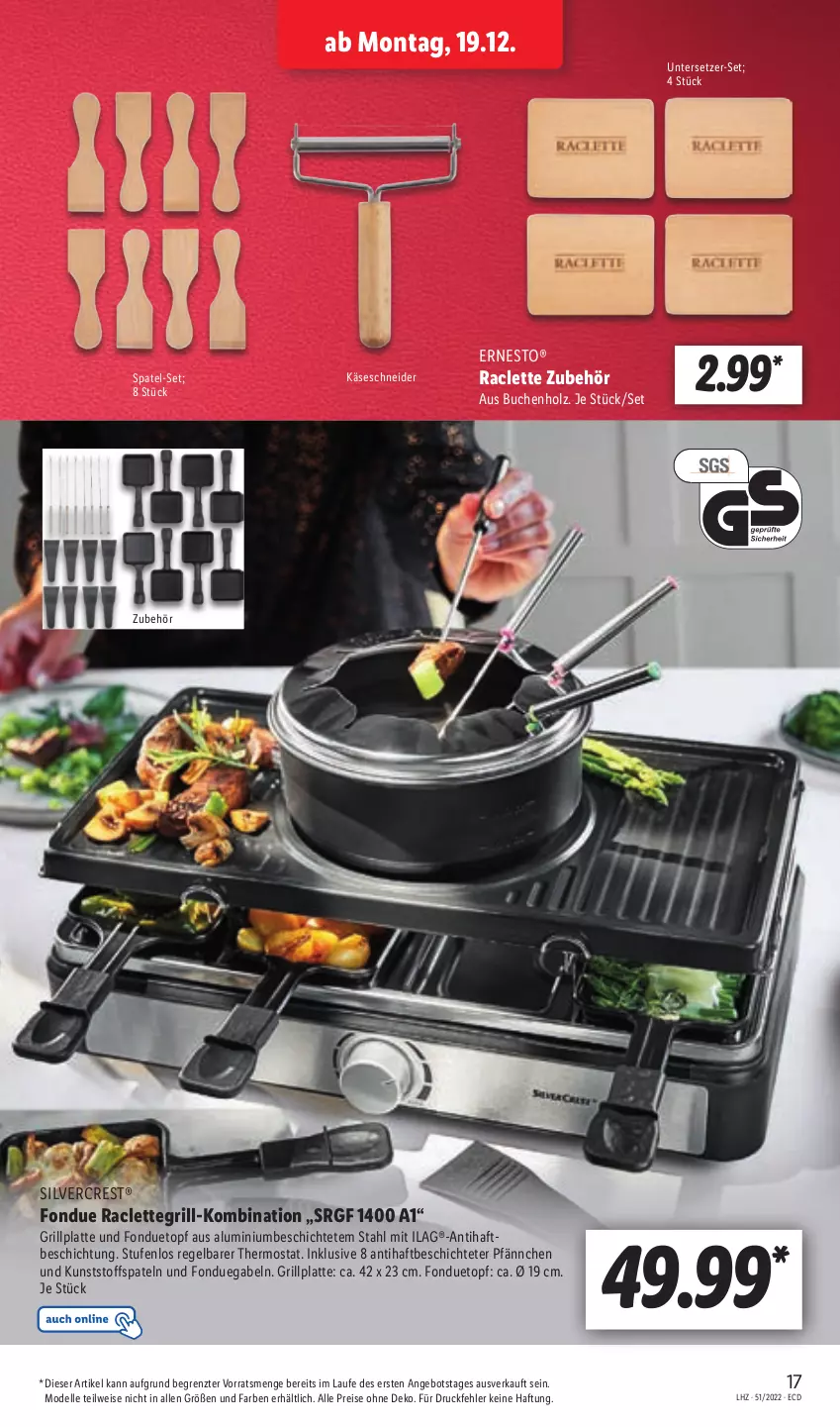 Aktueller Prospekt Lidl - Aktionsprospekt - von 19.12 bis 24.12.2022 - strona 19 - produkty: angebot, buch, dell, eis, elle, ernesto, Fondue, gabel, grill, grillplatte, Holz, ilag, Käse, latte, Mode, Raclettegrill, reis, silvercrest, thermostat, Ti, topf, Untersetzer, ZTE