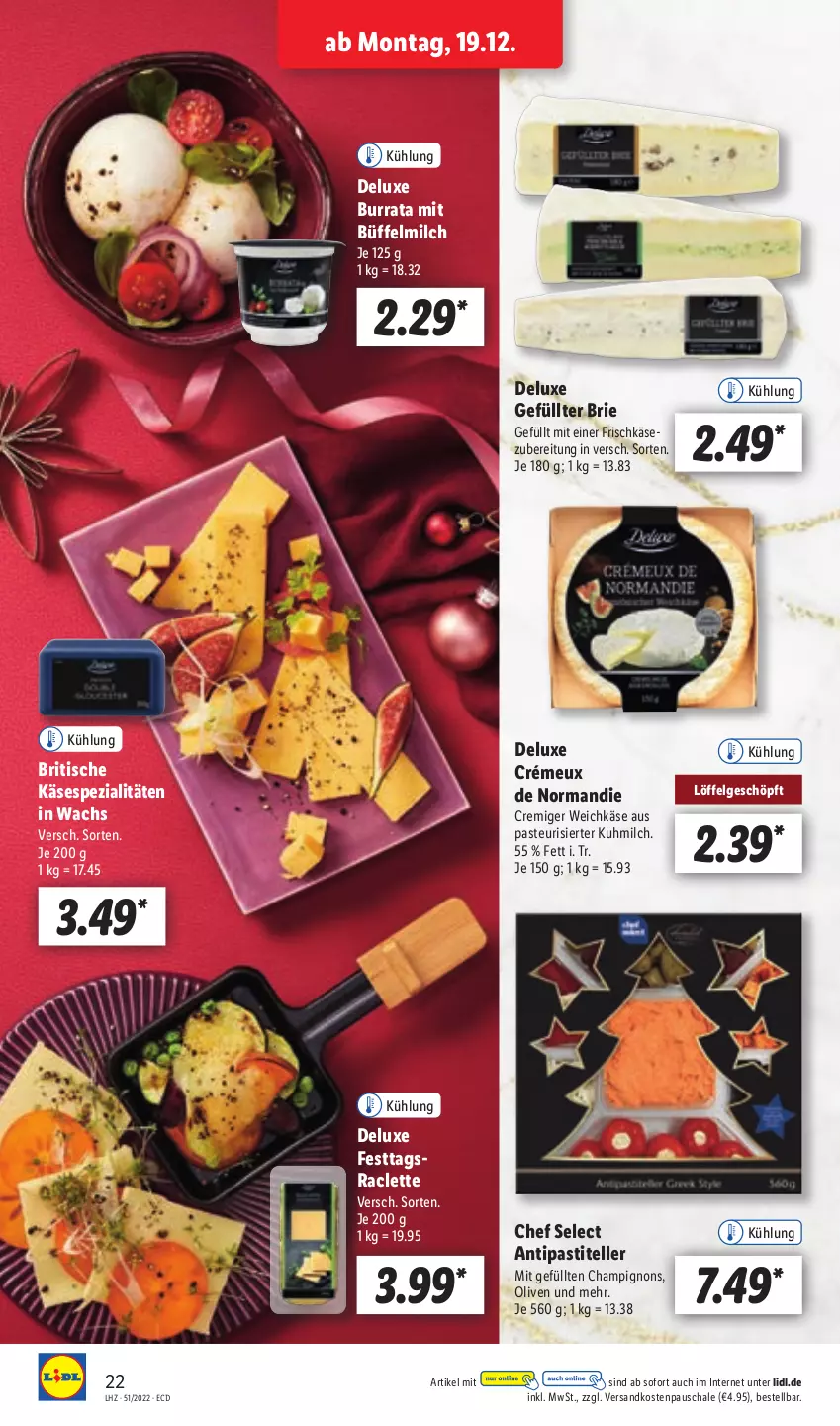 Aktueller Prospekt Lidl - Aktionsprospekt - von 19.12 bis 24.12.2022 - strona 24 - produkty: antipasti, asti, brie, Burrata, champignon, champignons, elle, frischkäse, Käse, LG, Löffel, milch, ndk, olive, oliven, Schal, Schale, Spezi, teller, Ti, tisch, weichkäse