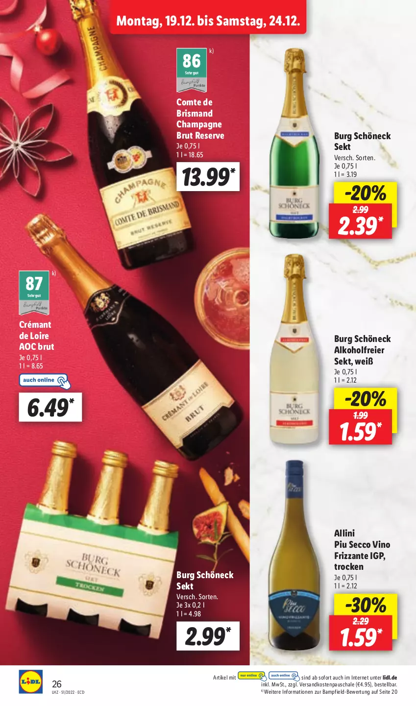 Aktueller Prospekt Lidl - Aktionsprospekt - von 19.12 bis 24.12.2022 - strona 28 - produkty: alkohol, brut, champagne, crémant de loire, ecco, eier, frizzante, ndk, Schal, Schale, sekt, Ti