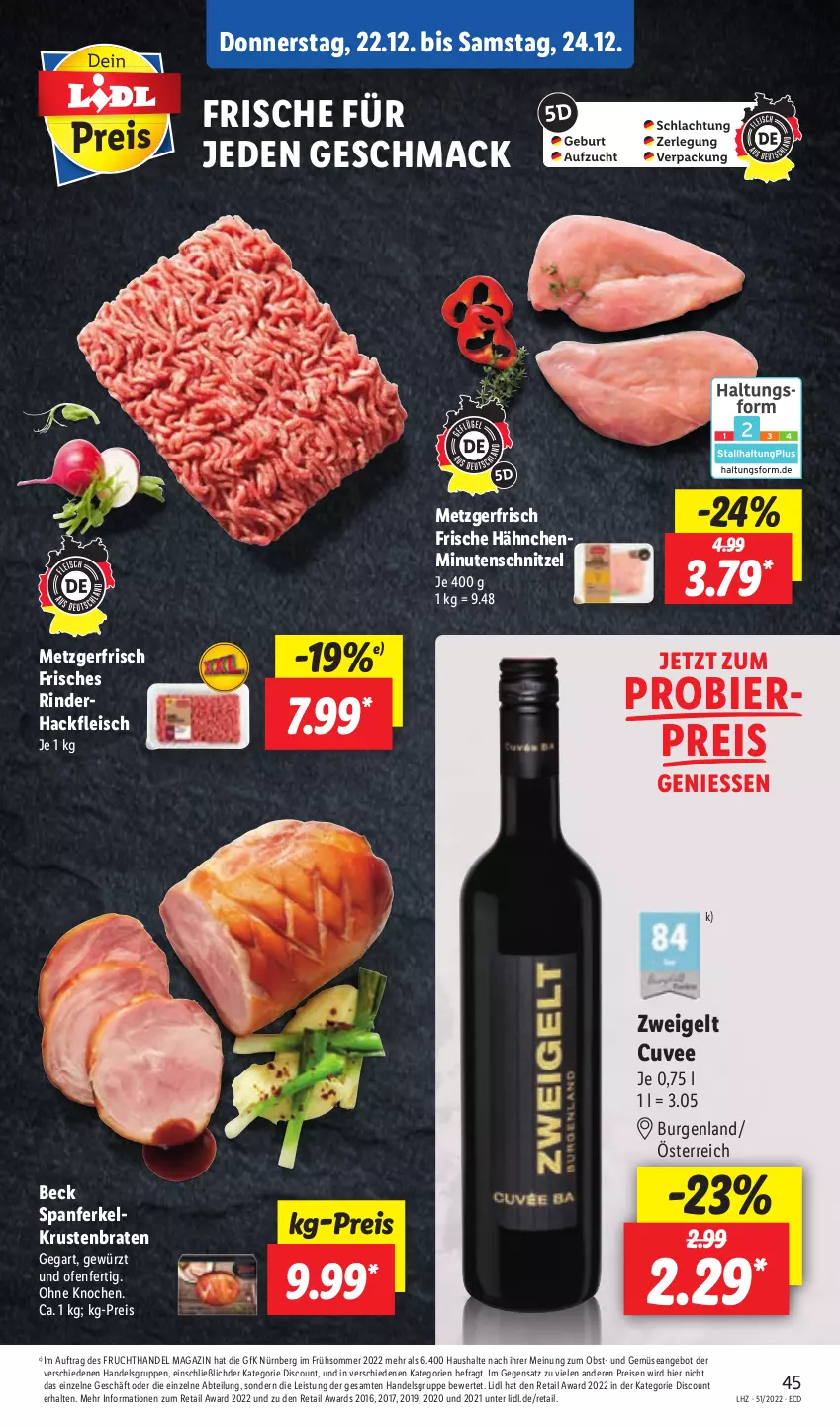 Aktueller Prospekt Lidl - Aktionsprospekt - von 19.12 bis 24.12.2022 - strona 47 - produkty: Abtei, angebot, bier, braten, discount, eis, fleisch, Frische Hähnchen, frucht, gewürz, hackfleisch, krustenbraten, mac, magazin, minutenschnitzel, obst, Ofen, reis, rind, rinder, rinderhackfleisch, schnitzel, Ti, und gemüse, Zweigelt