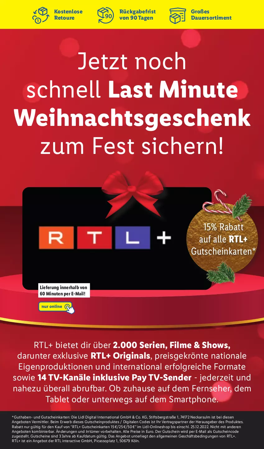 Aktueller Prospekt Lidl - Aktionsprospekt - von 19.12 bis 24.12.2022 - strona 62 - produkty: angebot, angebote, auer, eis, fernseher, gin, gutschein, gutscheine, LG, reis, rwe, smartphone, tablet, Ti