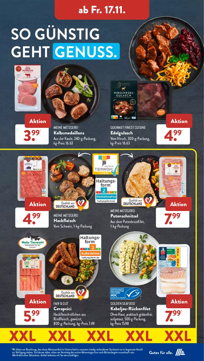 Aktueller Prospekt AldiSud - NÄCHSTE WOCHE - von 13.11 bis 18.11.2023 - strona 36 - produkty: alle artikel ohne dekoration, brustfilet, cevapcici, dekoration, eis, filet, fleisch, gewürz, gin, gulasch, hackfleisch, Kalbsmedaillons, LG, medaillons, nuss, pute, putenbrust, putenbrustfilet, putenschnitzel, reis, rind, rindfleisch, schnitzel, schwein, Ti, tisch, wein, ZTE