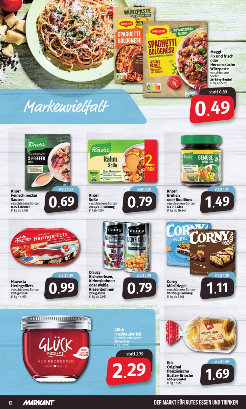 Aktueller Prospekt Markant - Prospekte - von 02.05 bis 07.05.2022 - strona 12 - produkty: beutel, bohne, bohnen, Brühe, butter, corny, erbsen, feinschmecker, filet, filets, gin, gutes essen, hawesta, hering, Herings, heringsfilets, kichererbsen, kidney, knorr, küche, müsli, Müsliriegel, riegel, ring, sauce, saucen, Soße, Ti