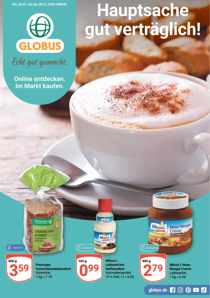 Aktueller Prospekt Globus - Prospekte - von 23.01 bis 28.01.2023 - strona 1 - produkty: creme, kaffee, mac, nougat creme, nuss, sahne