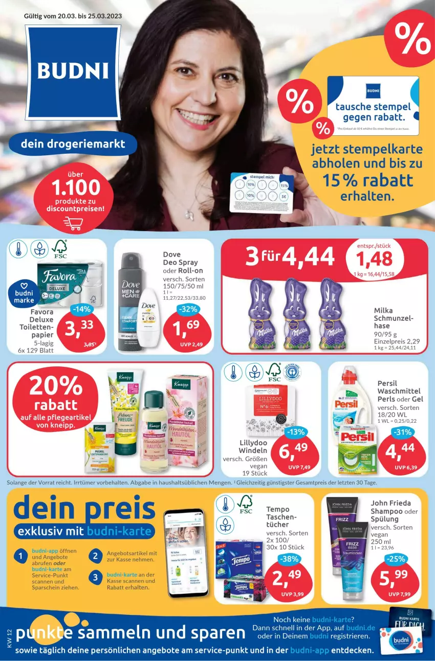 Aktueller Prospekt Budni - Prospekte - von 20.03 bis 25.03.2023 - strona 1 - produkty: angebot, angebote, Brufen, buch, decke, deo, deo spray, dove, eis, Heu, milka, papier, persil, persil waschmittel, reis, roll-on, shampoo, spülung, Tasche, taschen, Ti, tücher, waschmittel, windeln, ZTE