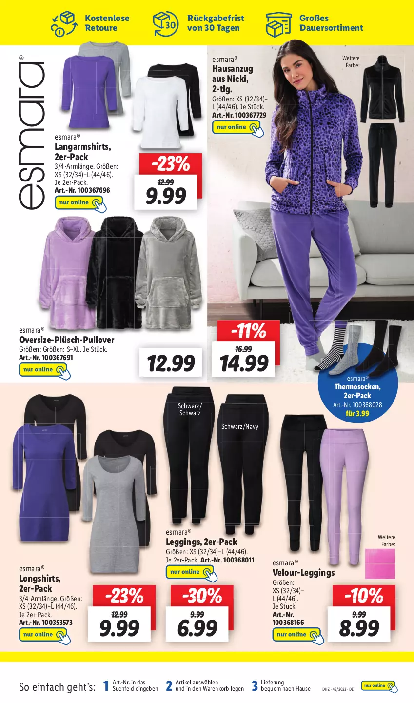 Aktueller Prospekt Lidl - Wochen-Highlights im Onlineshop - von 27.11 bis 03.12.2023 - strona 3 - produkty: Anzug, auer, esmara, gin, korb, Langarmshirt, leggings, LG, Plüsch, Pullover, shirt, shirts, socken, Ti