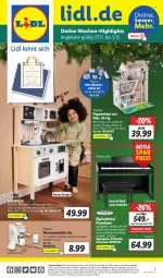 Gazetka promocyjna Lidl - Wochen-Highlights im Onlineshop - Gazetka - ważna od 03.12 do 03.12.2023 - strona 1 - produkty: alpia, angebot, angebote, Bank, dell, Digitalpiano, eis, elle, Holz, kaffee, kaffeemaschine, küche, Küchen, LG, möbel, Mode, ndk, Puppe, reis, rel, Ria, Schal, Schale, Spielküche, Tastatur, telefon, Ti, uhr