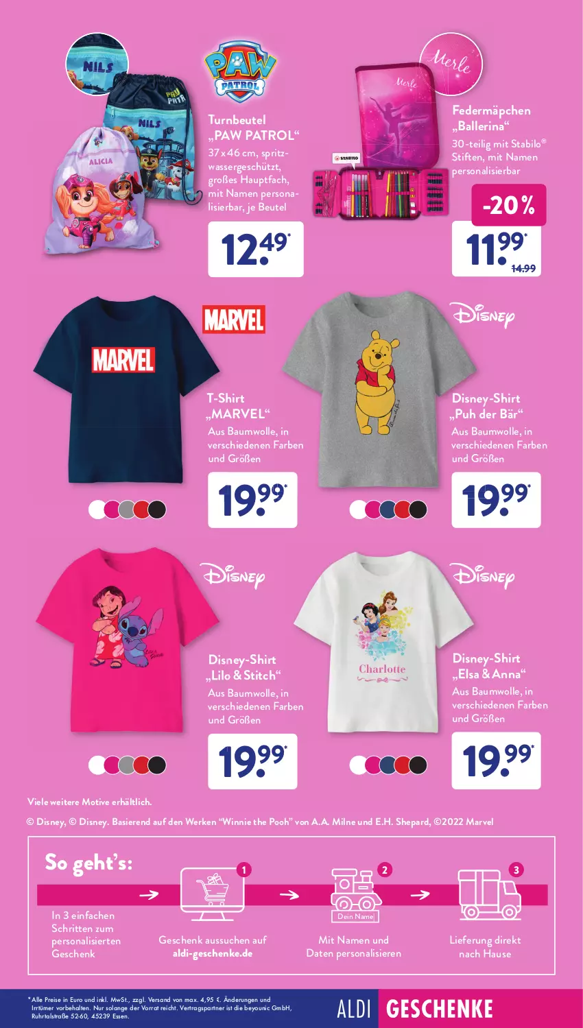 Aktueller Prospekt AldiSud - NÄCHSTE WOCHE - von 08.08 bis 13.08.2022 - strona 21 - produkty: aldi, ball, Bau, baumwolle, beutel, disney, eis, Paw Patrol, Persona, reis, shirt, stabilo, stifte, T-Shirt, Ti, uhr, wasser, wolle, Yo