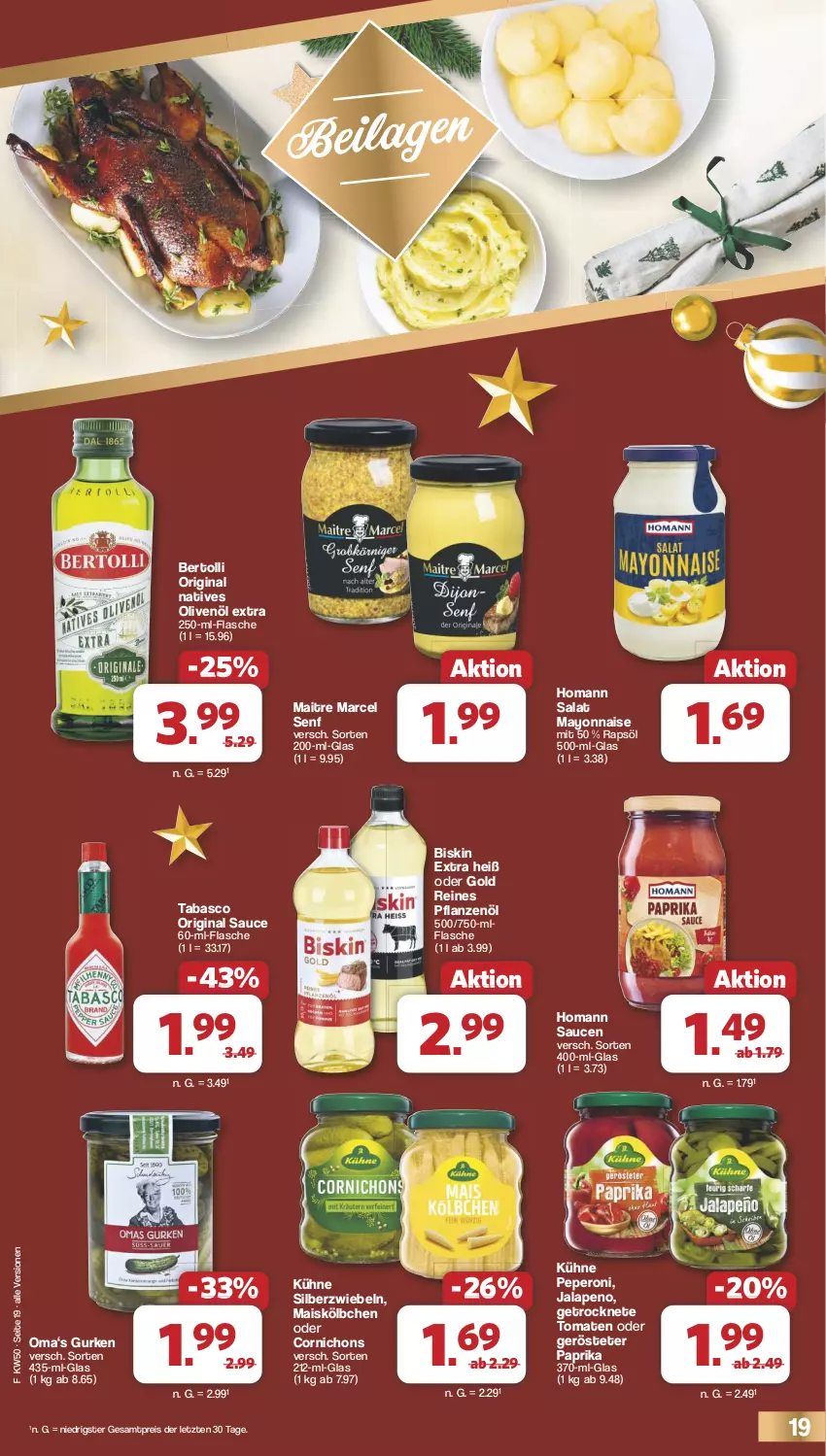 Aktueller Prospekt Famila - Prospekte - von 09.12 bis 14.12.2024 - strona 19 - produkty: bertolli, eis, flasche, Getrocknete Tomaten, gin, gurke, gurken, homann, ilag, Kühne, mais, mayonnaise, natives olivenöl, olive, oliven, olivenöl, olivenöl extra, paprika, peperoni, Peroni, pflanze, pflanzen, Pflanzenöl, rapsöl, reis, salat, sauce, saucen, senf, Silberzwiebel, tabasco, Ti, tomate, tomaten, Yo, ZTE, zwiebel, zwiebeln