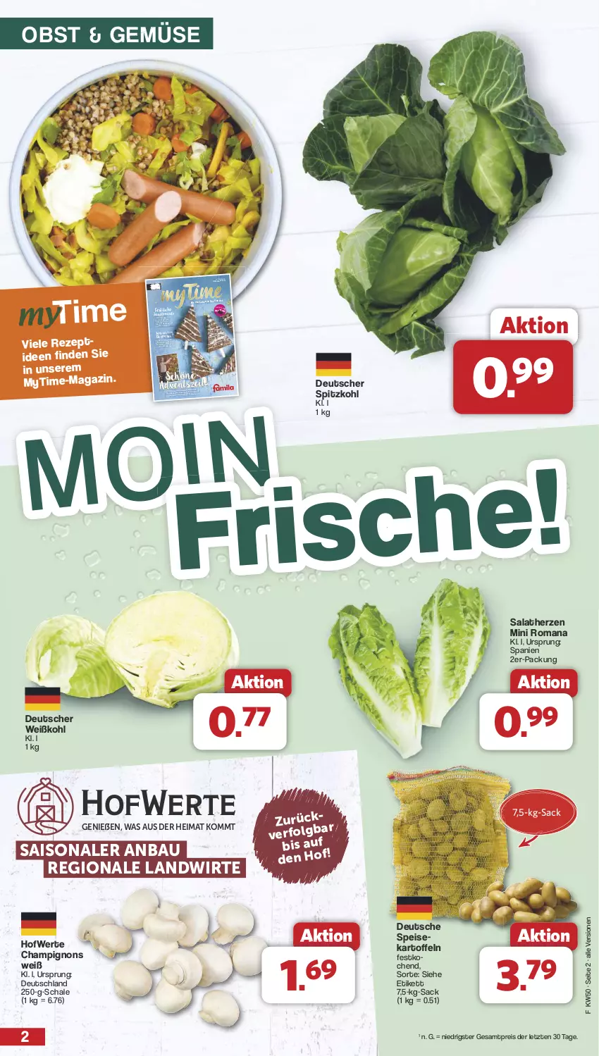 Aktueller Prospekt Famila - Prospekte - von 09.12 bis 14.12.2024 - strona 2 - produkty: Bau, bier, Biere, champignon, champignons, eier, eis, kartoffel, kartoffeln, latte, LG, mac, magazin, nuss, obst, reis, rezept, rezepte, rwe, sac, salat, salatherzen, Schal, Schale, snack, speisekartoffeln, spitzkohl, Ti, Weißkohl, ZTE