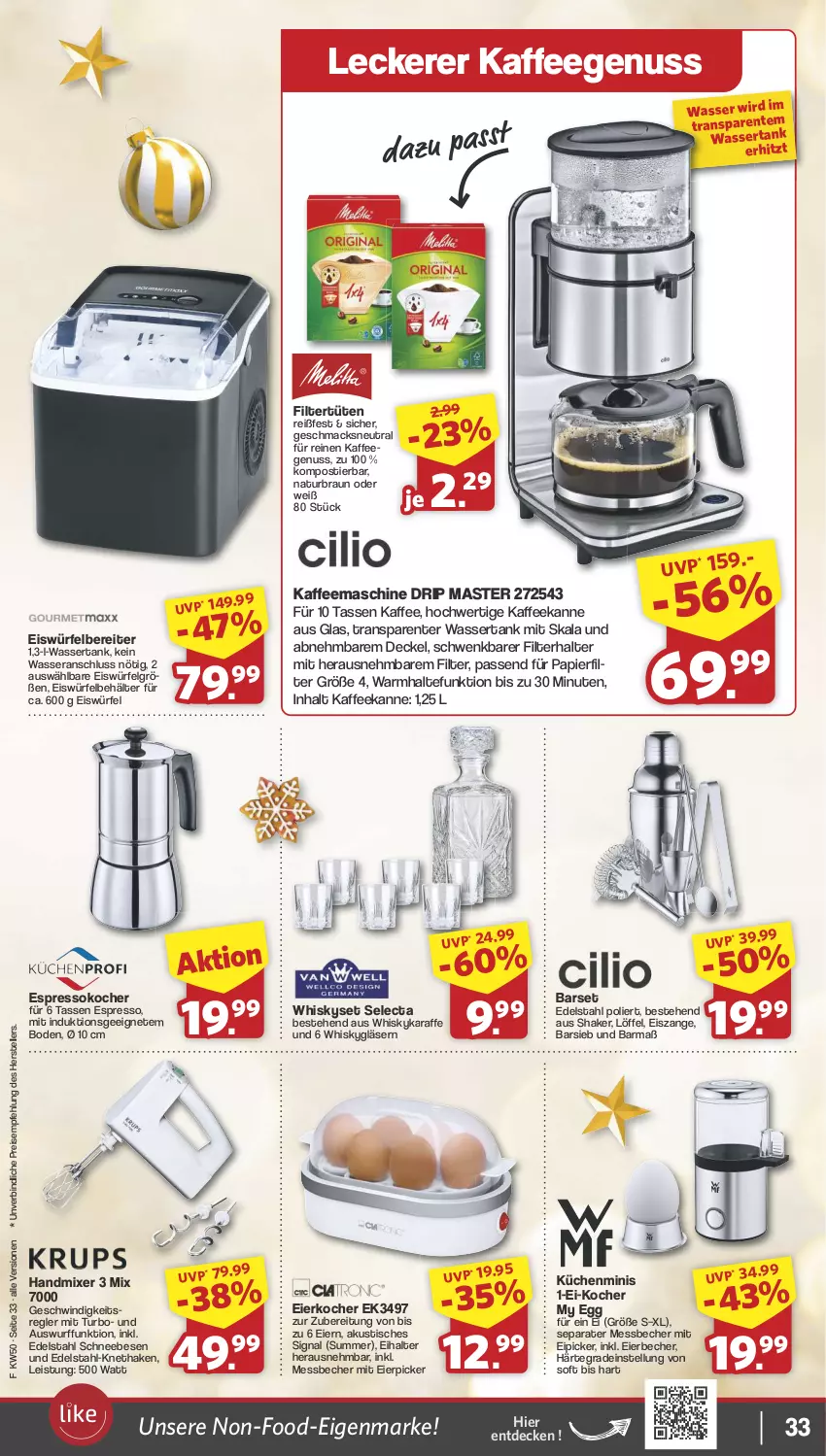 Aktueller Prospekt Famila - Prospekte - von 09.12 bis 14.12.2024 - strona 33 - produkty: angebot, angebote, Becher, Behälter, braun, decke, Deckel, edelstahl, eier, Eierbecher, Eierkocher, Eierpicker, eis, eiswürfel, eiswürfelbereiter, elle, ente, espresso, Espressokocher, Gläser, handmixer, kaffee, kaffeegenuss, kaffeemaschine, Karaffe, Kocher, küche, Küchen, LG, Löffel, mac, Messbecher, Mixer, natur, nuss, papier, reis, Schneebesen, shake, Signal, Stier, tasse, teller, Ti, tisch, Tüte, wasser, wassertank, whisky, würfel