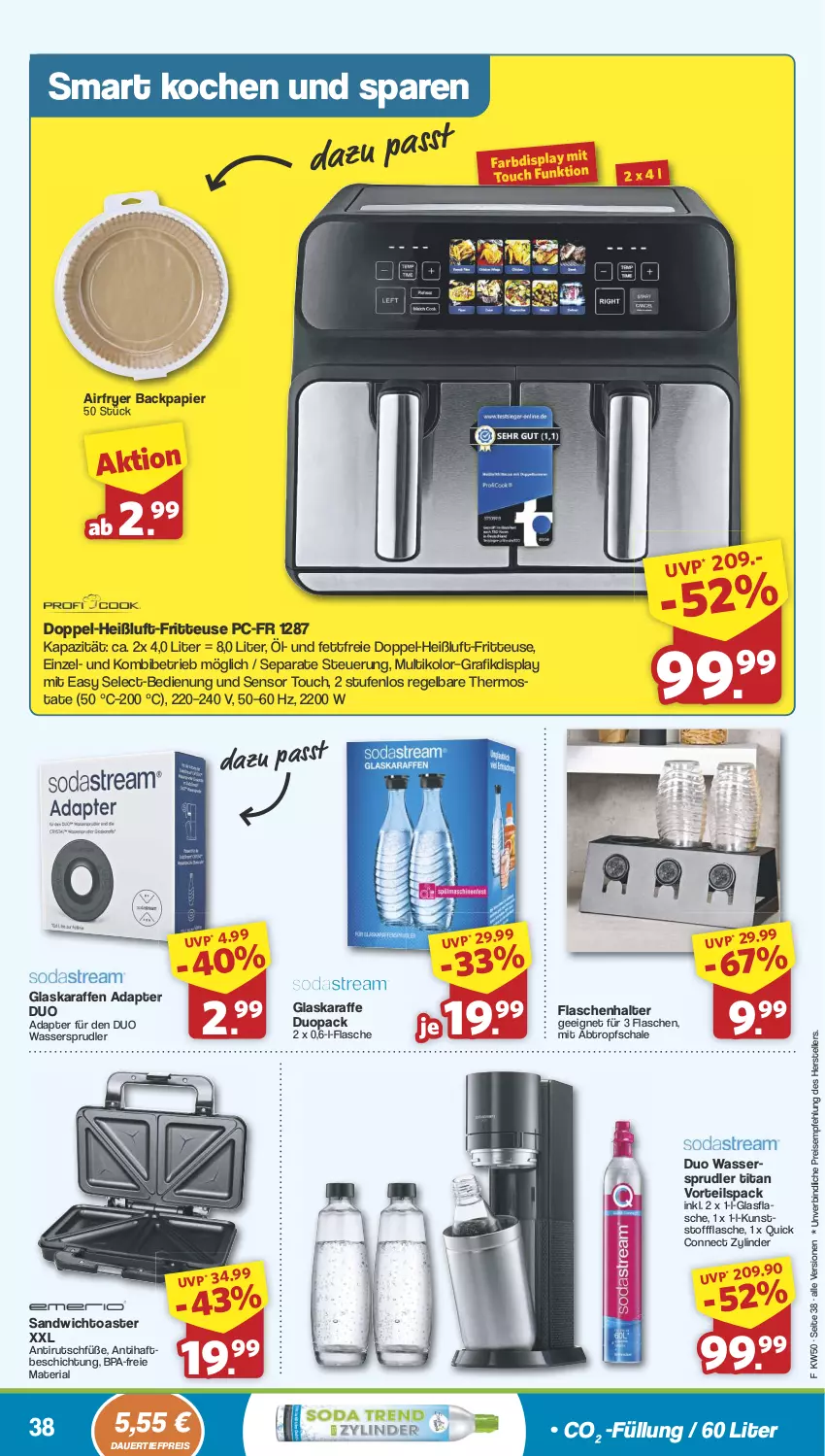 Aktueller Prospekt Famila - Prospekte - von 09.12 bis 14.12.2024 - strona 38 - produkty: adapter, Airfryer, auer, dauertiefpreis, eis, elle, flasche, fritteuse, glasflasche, glaskaraffe, Karaffe, papier, reis, Ria, sandwich, Schal, Schale, teller, thermostat, Ti, tiefpreis, toast, toaster, wasser, wassersprudler