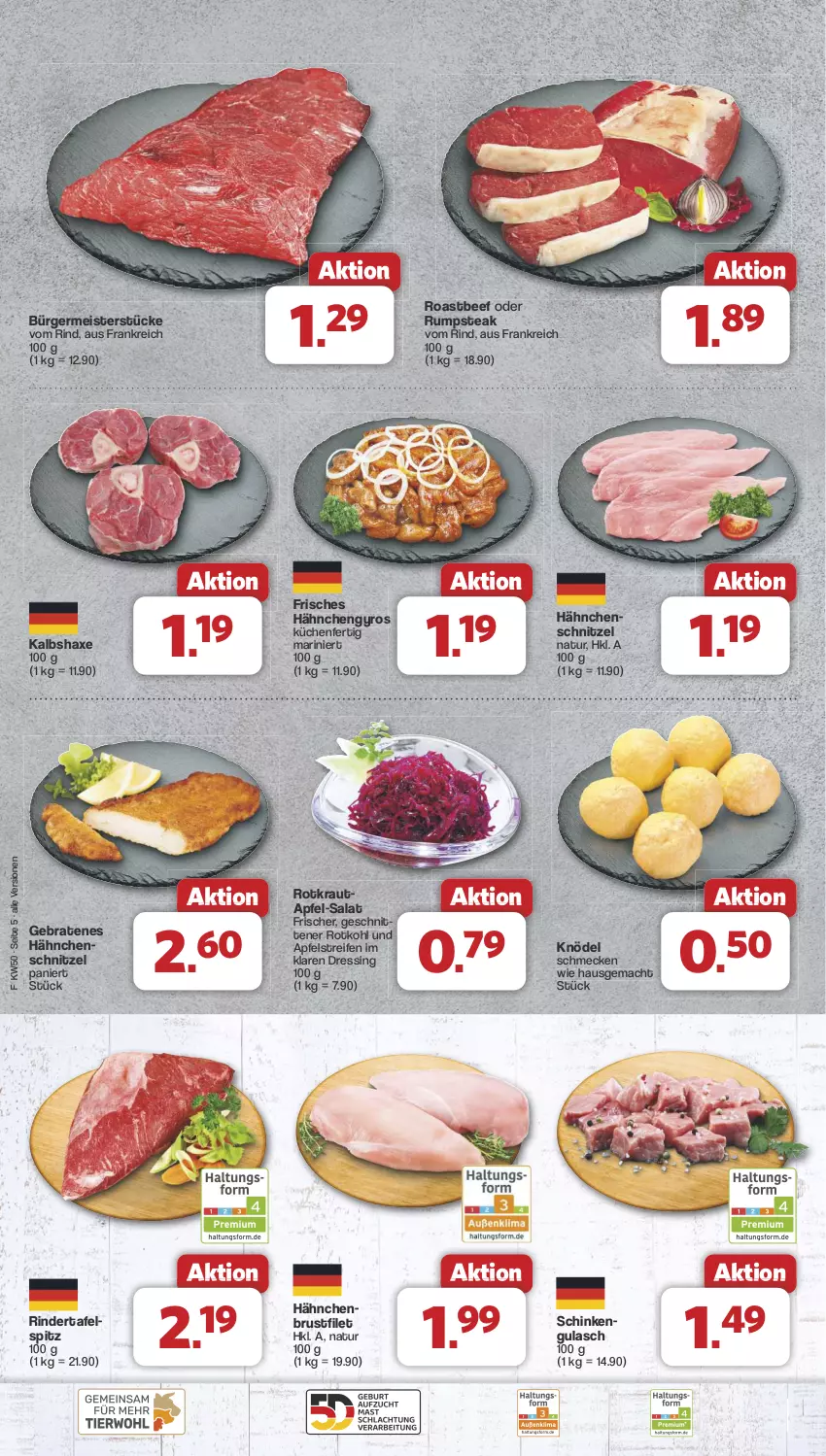 Aktueller Prospekt Famila - Prospekte - von 09.12 bis 14.12.2024 - strona 5 - produkty: apfel, axe, beef, braten, brustfilet, dressing, eis, filet, Germ, gulasch, gyros, hähnchenbrust, hähnchenbrustfilet, Hähnchengyros, Hähnchenschnitzel, Haxe, Kalbshaxe, Knödel, Kraut, küche, Küchen, mac, Meister, natur, oder rumpsteak, reifen, rind, rinder, roastbeef, rotkohl, rum, rumpsteak, salat, schinken, schnitten, schnitzel, steak, tafelspitz, Ti