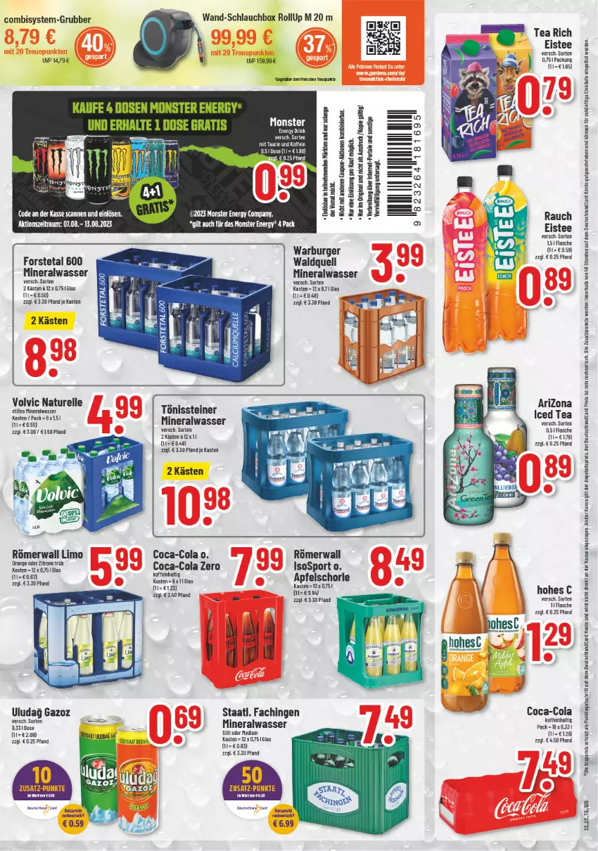 Aktueller Prospekt Trinkgut - von 07.08 bis 12.08.2023 - strona 5 - produkty: Alwa, angebot, angebotspreis, apfel, Apfelschorle, burger, coca-cola, cola, deutschlandcard, eis, eistee, elle, erde, flasche, Forstetal, gin, Hohes C, LG, limo, mineralwasser, monster, natur, orange, Rauch, reis, rel, schorle, Sport, Staatl. Fachingen, steiner, tee, Ti, volvic, wasser, zitrone