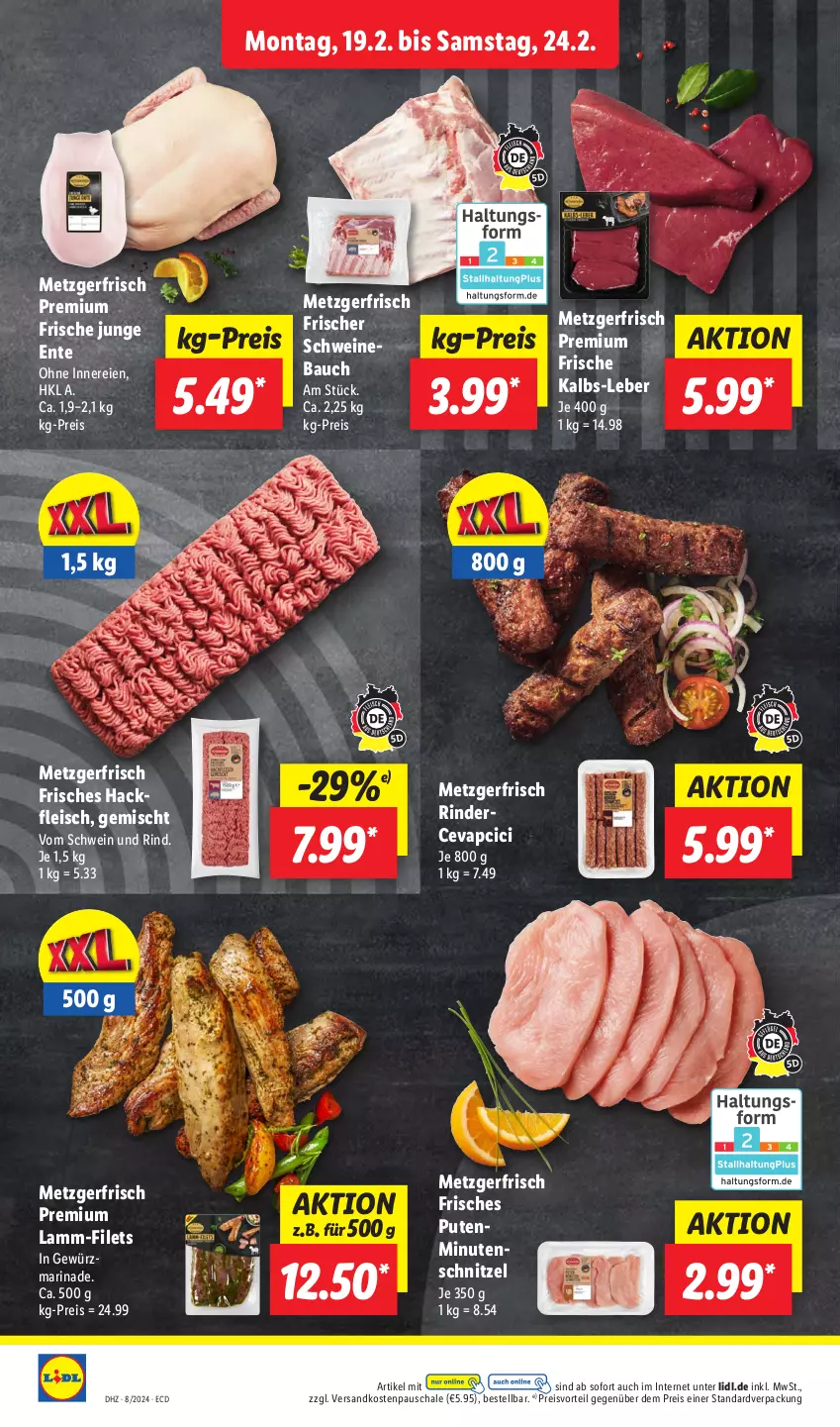 Aktueller Prospekt Lidl - Aktionsprospekt - von 19.02 bis 24.02.2024 - strona 6 - produkty: Bau, cevapcici, eis, ente, filet, filets, fleisch, gewürz, hackfleisch, lamm, marinade, minutenschnitzel, ndk, preisvorteil, pute, reis, rind, rinder, Schal, Schale, schnitzel, schwein, schwein und rind, schweine, Schweinebauch, Ti, vom schwein und rind, wein, weine