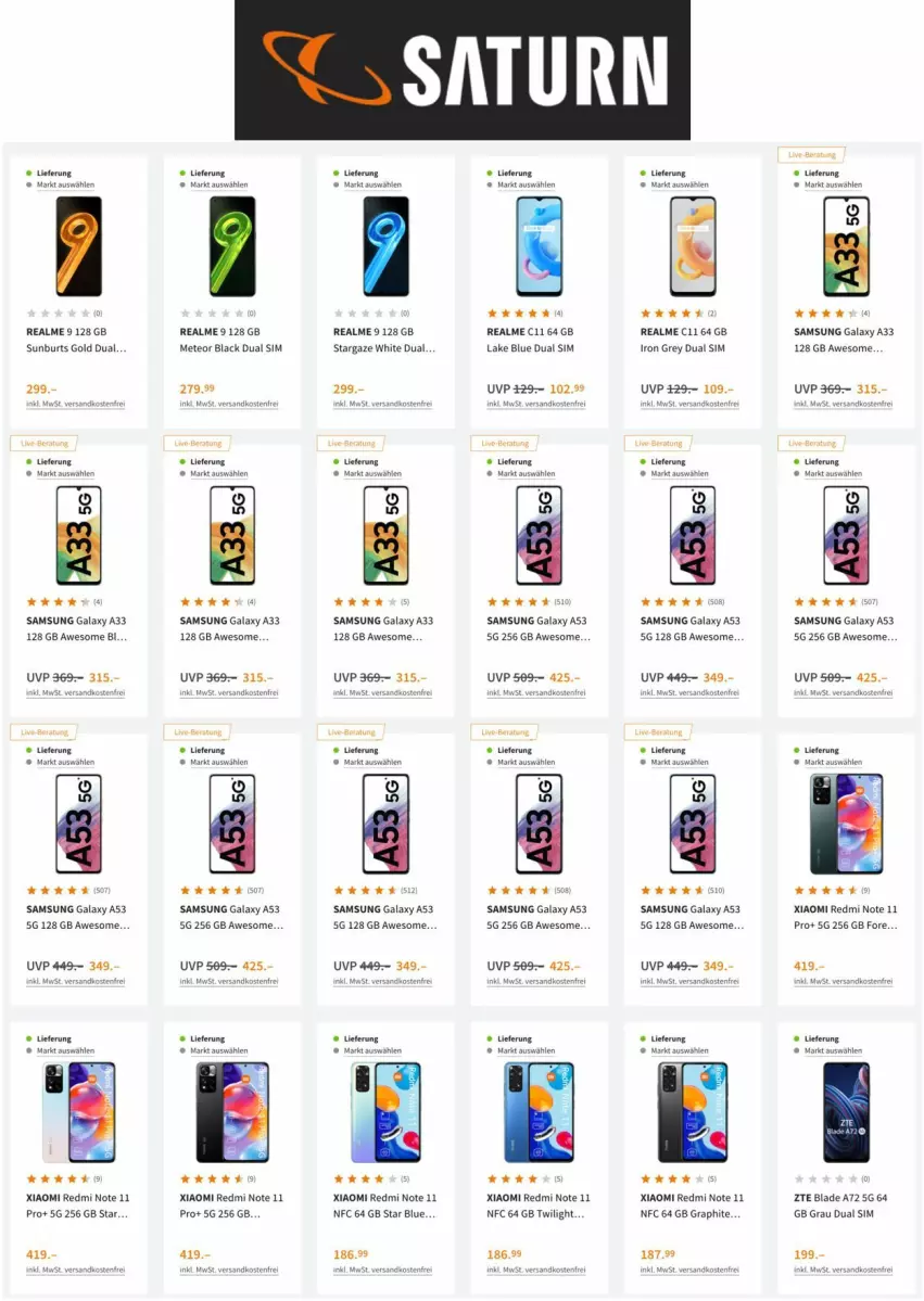 Aktueller Prospekt Saturn - Prospekte - von 07.07 bis 14.07.2022 - strona 3 - produkty: Dual SIM, elle, lack, ndk, Samsung, samsung galaxy, Samsung Galaxy A, sim, ZTE