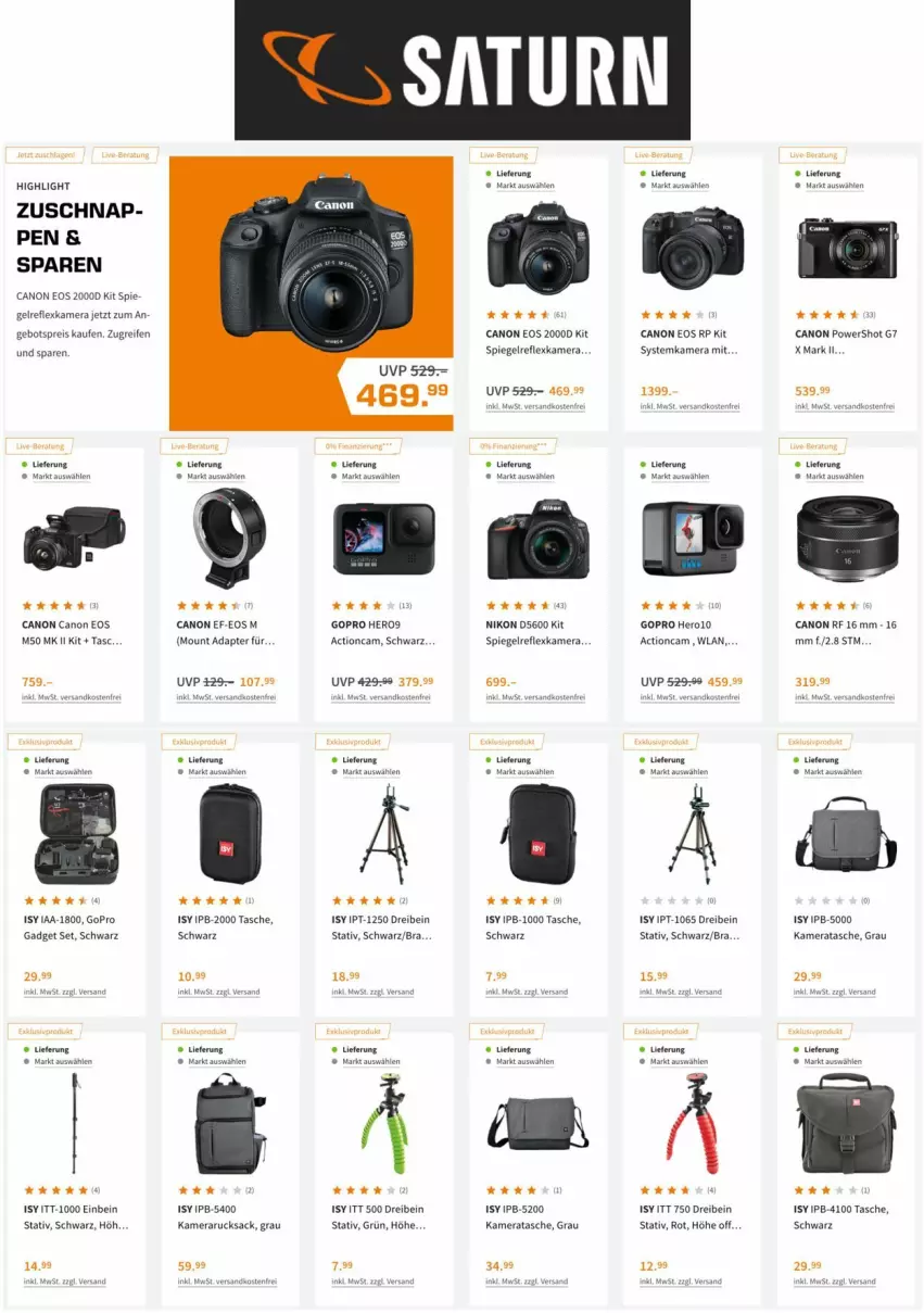 Aktueller Prospekt Saturn - Prospekte - von 07.07 bis 14.07.2022 - strona 9 - produkty: actioncam, adapter, canon, eis, GoPro, hero, kamera, ndk, nikon, reifen, reis, rucksack, sac, spiegel, spiegelreflexkamera, systemkamera, Tasche, Ti, versandkostenfrei