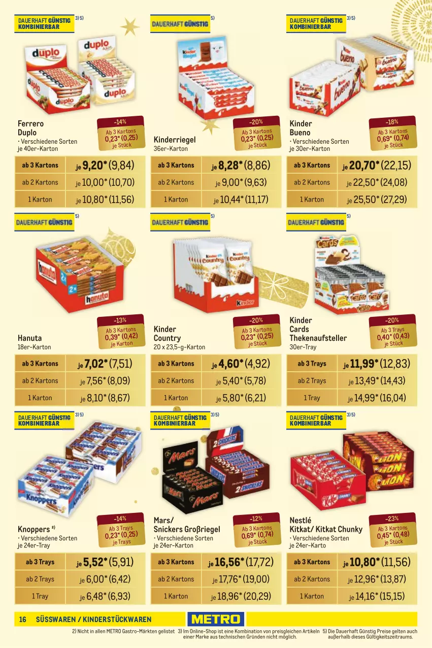 Aktueller Prospekt Metro - Händler Journal - von 05.12 bis 18.12.2024 - strona 16 - produkty: auer, duplo, eis, elle, ferrero, hanuta, Kinder, kinder bueno, kinder country, kitkat, knoppers, mars, Metro, metro gastro, nestlé, reis, riegel, snickers, süsswaren, teller, Ti