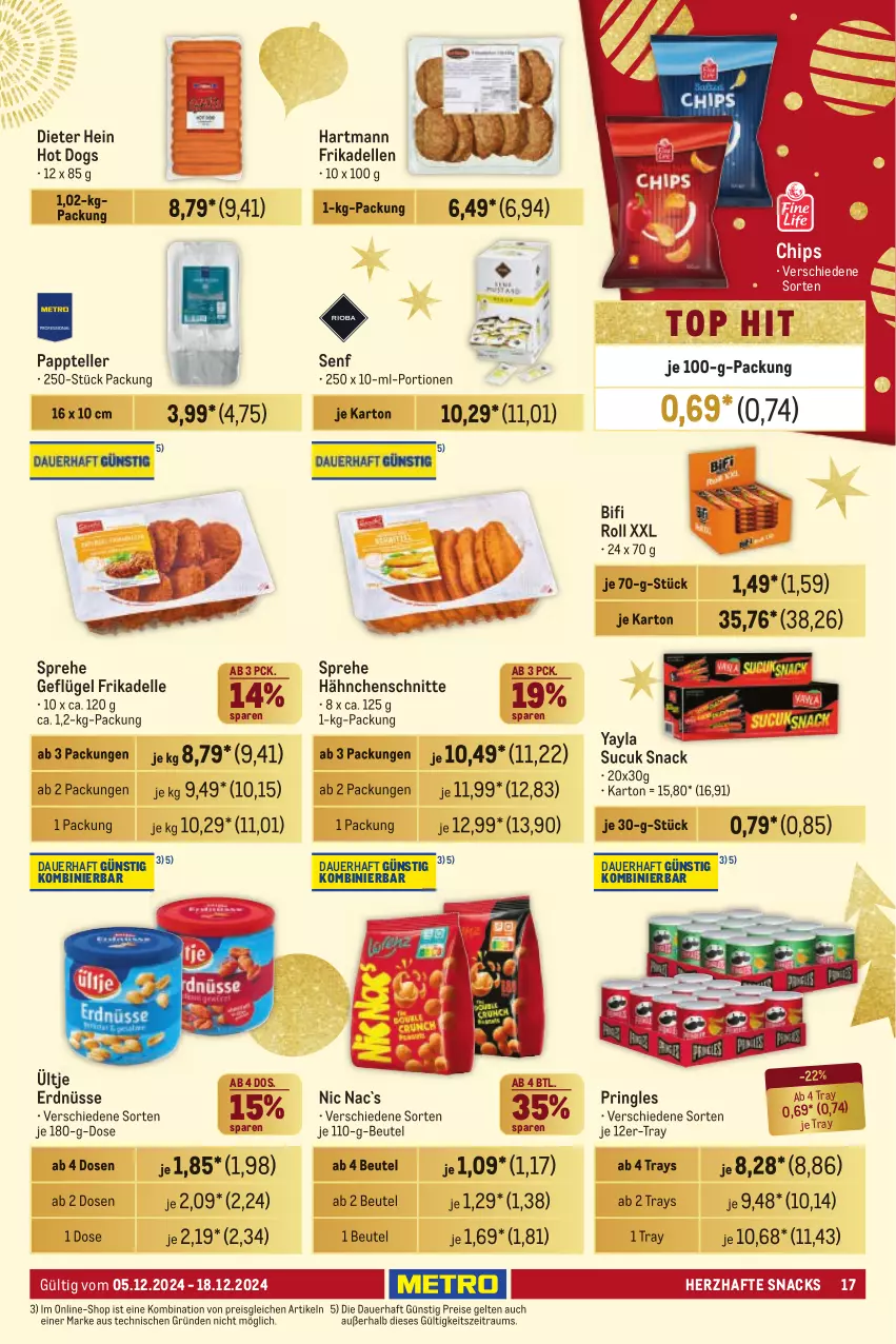 Aktueller Prospekt Metro - Händler Journal - von 05.12 bis 18.12.2024 - strona 17 - produkty: auer, beutel, bifi, chips, dell, eis, elle, erdnüsse, frikadellen, Geflügel, Hartmann, hot dog, pringles, reis, ring, senf, snack, snacks, Sucuk, teller, Ti, ültje, ültje erdnüsse