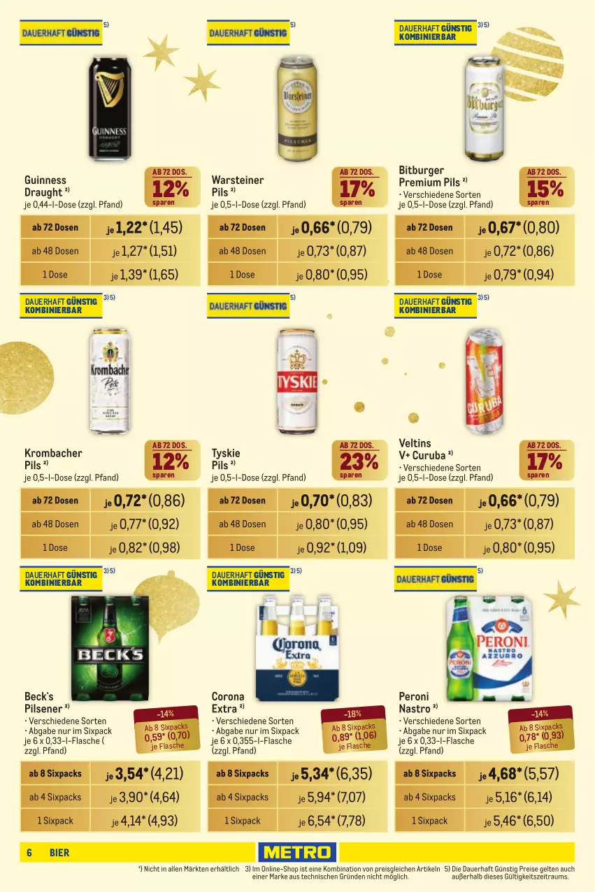 Aktueller Prospekt Metro - Händler Journal - von 05.12 bis 18.12.2024 - strona 6 - produkty: auer, bier, bitburger, burger, corona, corona extra, eis, flasche, Guinness, krombache, krombacher, krombacher pils, Peroni, pils, pilsener, premium pils, reis, steiner, Ti, tyskie, veltins, warsteiner