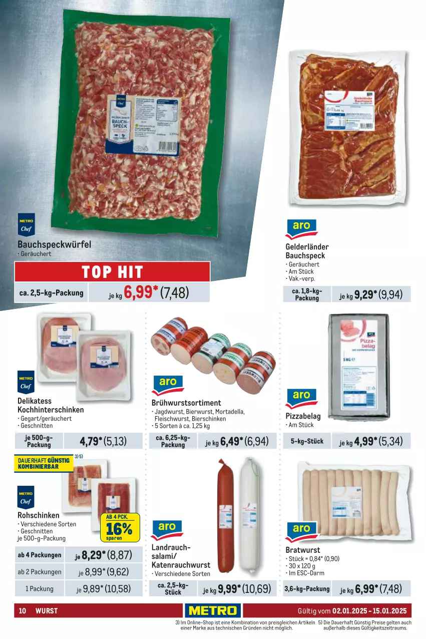 Aktueller Prospekt Metro - GastroJournal - von 02.01 bis 15.01.2025 - strona 10 - produkty: auer, Bau, bier, bierschinken, bratwurst, Brühwurst, dell, eis, fleisch, fleischwurst, hinterschinken, jagdwurst, mortadella, pizza, Rauch, reis, rohschinken, salami, schinken, schnitten, Speck, Ti, würfel, wurst