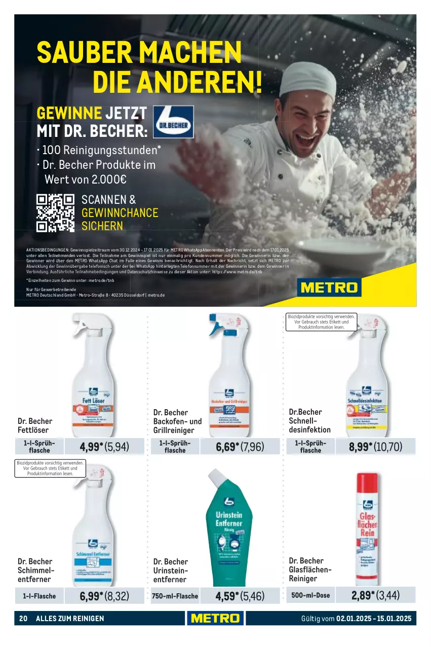 Aktueller Prospekt Metro - GastroJournal - von 02.01 bis 15.01.2025 - strona 20 - produkty: backofen, Becher, Desinfektion, Dr.Becher, eis, ente, Fettlöser, flasche, gewinnspiel, grill, Grillreiniger, mac, Metro, Ofen, reiniger, Reinigung, reis, sprühflasche, telefon, Ti, WICK