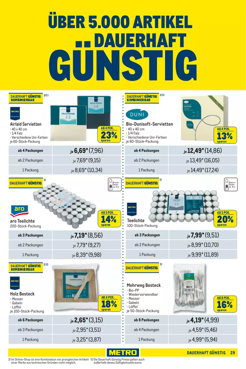 Aktueller Prospekt Metro - GastroJournal - von 02.01 bis 15.01.2025 - strona 29 - produkty: auer, besteck, bio, duni, eis, gabel, Holz, Löffel, messer, reis, rwe, Serviette, servietten, tee, Teelicht, teelichte, Ti