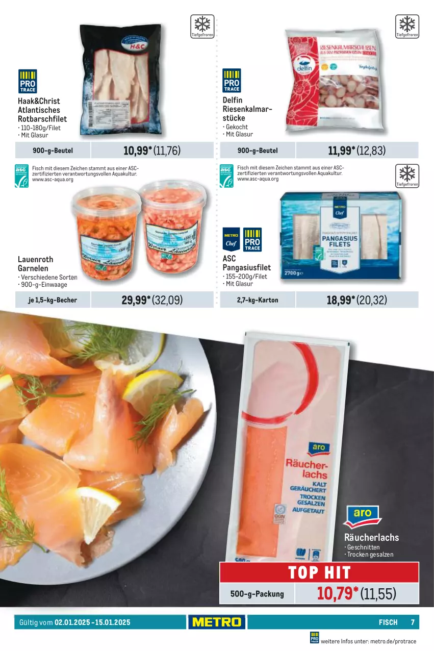 Aktueller Prospekt Metro - GastroJournal - von 02.01 bis 15.01.2025 - strona 7 - produkty: aqua, Becher, beutel, filet, fisch, garnelen, lachs, mars, Metro, Pangasius, Räucherlachs, Rotbarsch, rotbarschfilet, salz, schnitten, Ti, tisch, Waage