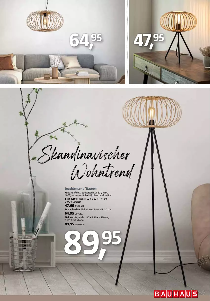 Aktueller Prospekt Bauhaus - Prospekte - von 28.01 bis 25.02.2023 - strona 16 - produkty: dell, elle, Holz, Leuchte, leuchten, Leuchtenserie, leuchtmittel, Mode, natur, Pendelleuchte, Schal, stehleuchte, Ti, tisch, tischleuchte