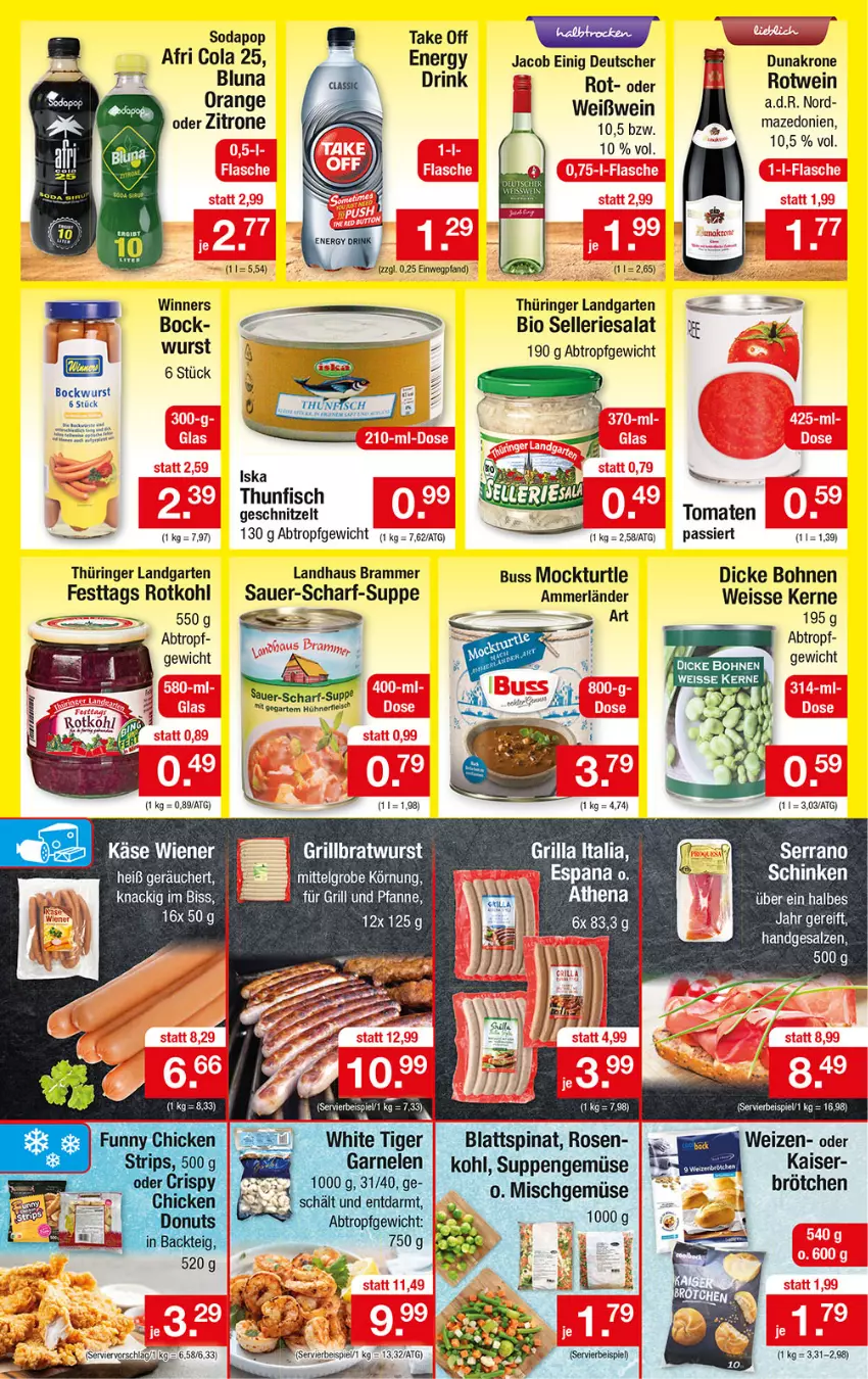 Aktueller Prospekt Zimmermann - Prospekte - von 04.09.2021 bis 09.09.2023 - strona 2 - produkty: Afri Cola, ammerländer, auer, bio, blattspinat, bockwurst, bohne, bohnen, bratwurst, brötchen, cola, eis, elle, fisch, Garten, grill, grillbratwurst, hühner, Kaiser, Käse, krone, LG, merl, nerf, orange, riesa, ring, rosen, rotkohl, rotwein, salat, salz, schinken, schnitzel, serrano, serrano schinken, Soda, spinat, suppe, suppen, thunfisch, Ti, tomate, tomaten, Tomaten Passiert, wein, Weißwein, wiener, wurst, Zelt, zitrone