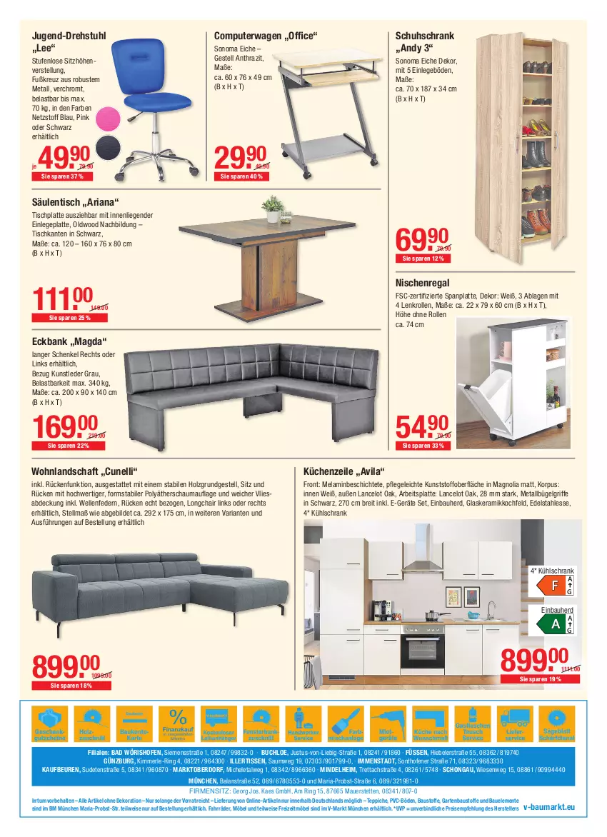 Aktueller Prospekt Vmarkt - V-Baumarkt - von 16.12 bis 22.12.2021 - strona 8 - produkty: alle artikel ohne dekoration, arbeitsplatte, auer, aust, Bad, Bank, Bau, Baustoffe, Brei, buch, bügel, chloe, computer, dekoration, drehstuhl, Eckbank, edelstahl, einbauherd, eis, elle, ente, freizeitmöbel, Garten, glaskeramik, glaskeramikkochfeld, henkel, Holz, HP, kaes, kochfeld, küche, Küchen, Küchenzeile, kühlschrank, kunstleder grau, latte, LG, Liege, merl, möbel, obst, Ofen, office, pute, regal, reis, Ria, ring, schauma, schenkel, Schrank, schuhschrank, siemens, Sitzhöhe, sitzhöhenverstellung, sonoma eiche, sonoma eiche dekor, stuhl, teller, teppich, teppiche, Ti, tisch, tischplatte