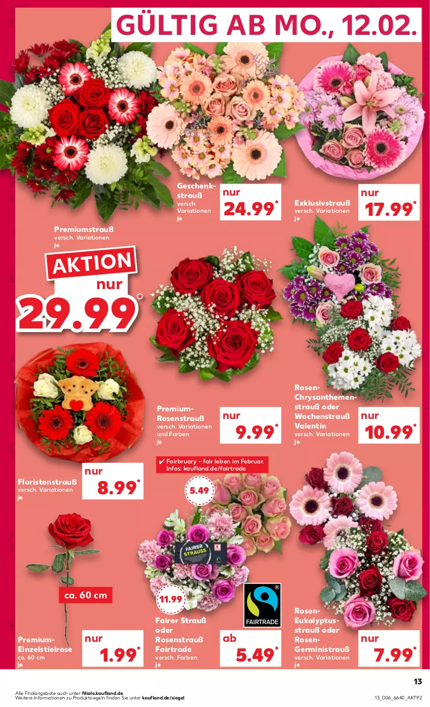 Aktueller Prospekt Kaufland - Prospekt - von 08.02 bis 14.02.2024 - strona 13 - produkty: angebot, angebote, chrysanthemen, Germ, Ria, rosen, Rosenstrauß, Ti