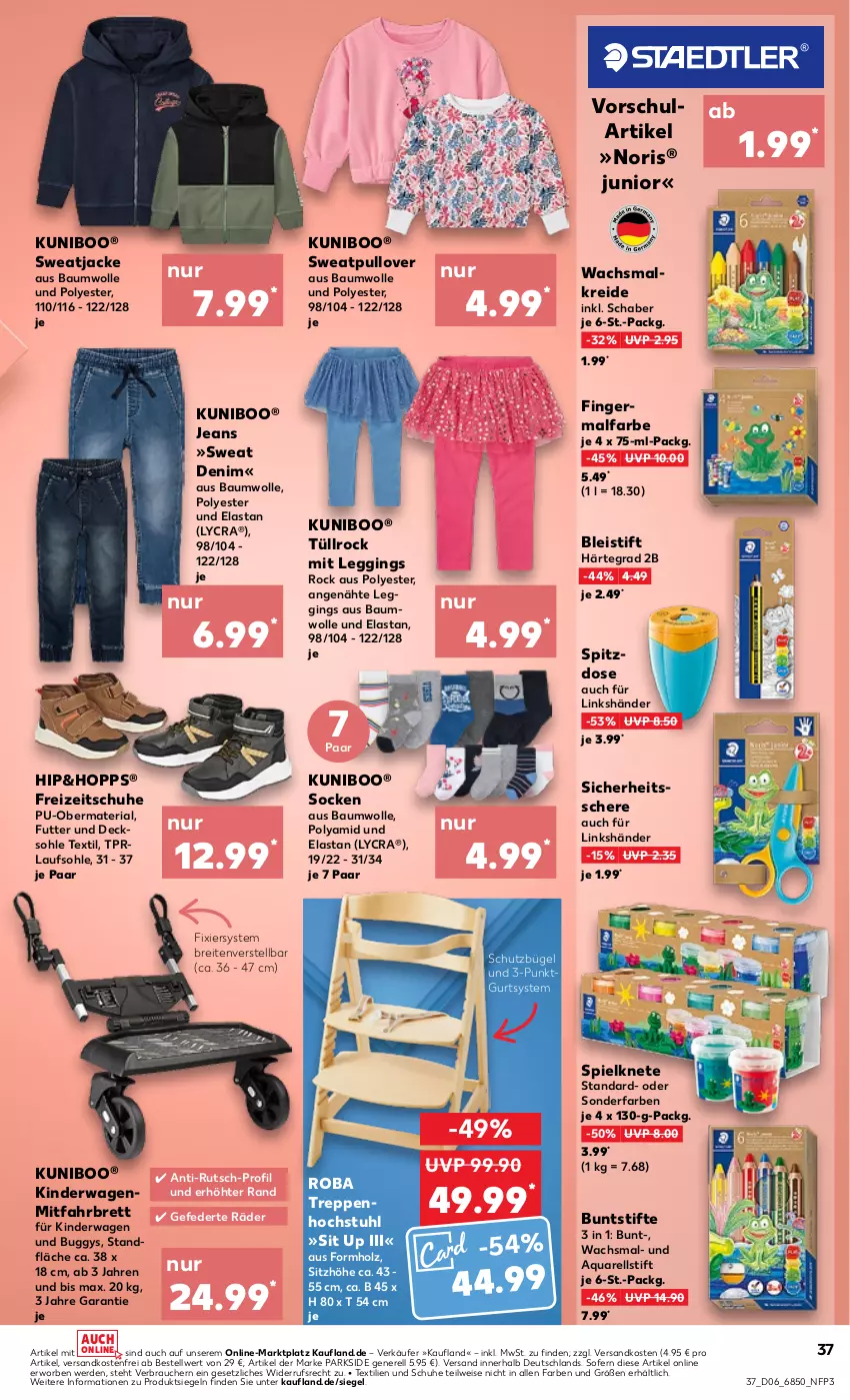 Aktueller Prospekt Kaufland - Prospekt - von 08.02 bis 14.02.2024 - strona 37 - produkty: aqua, Bau, baumwolle, Bleistift, Brei, bügel, Buggy, buntstifte, decksohle, eis, erde, Freizeitschuhe, Germ, gin, Holz, Jacke, jeans, Kinder, Kinderwagen, Kreide, leggings, ndk, Parkside, Pullover, Rauch, rel, Ria, roba, Schere, schuhe, Sitzhöhe, socken, stifte, stuhl, sweatjacke, Ti, versandkostenfrei, wolle